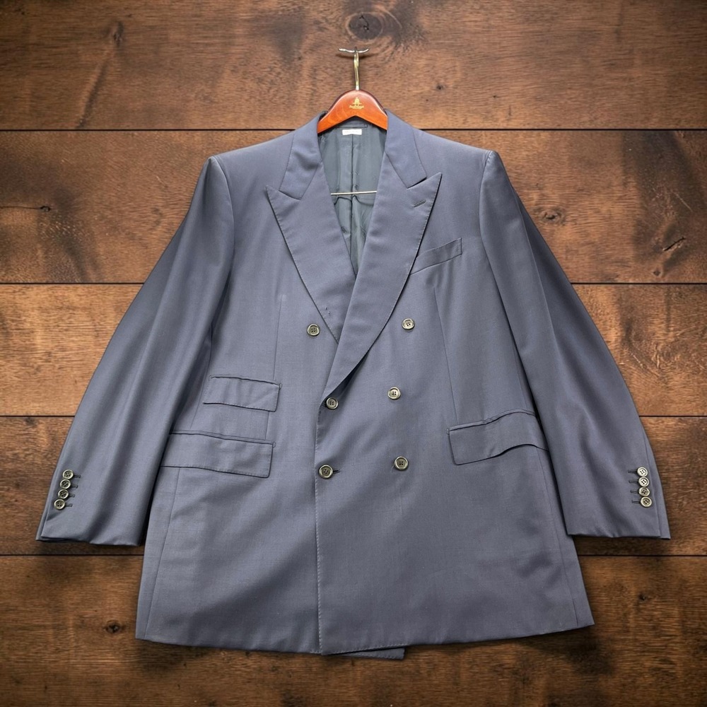 Brioni Paul Stern Navy Double Breasted Blazer Wool Silk Surgeon Cuffs 44R - FLAW